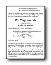 Rouwadvertentie Wil Wijngaards